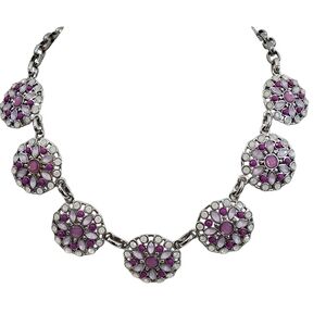WHBM necklace pink magenta faceted stones silver White House Black Market